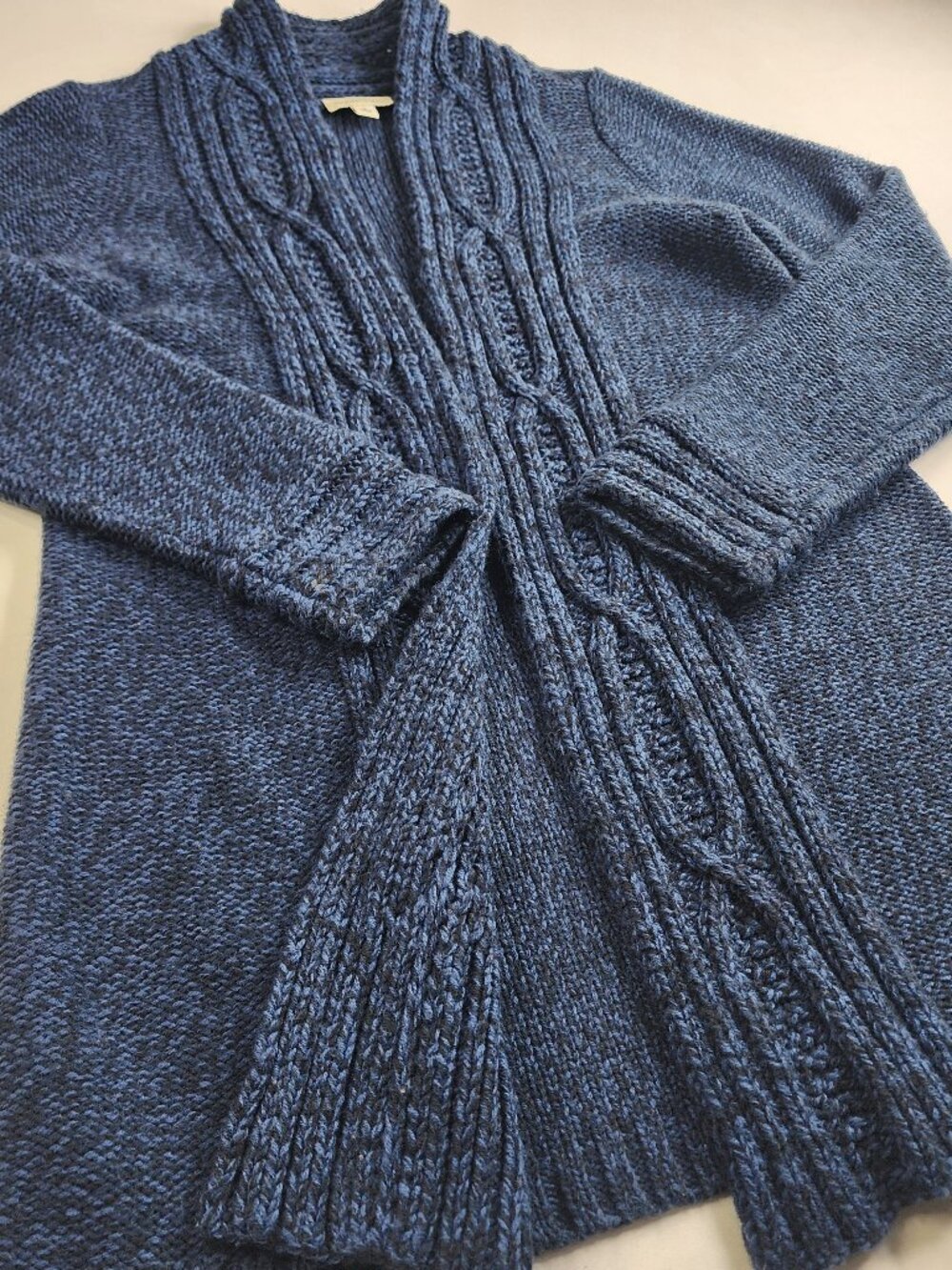 St. John's Bay Woman's L Large Open Front Blue Knit Cardigan Long Comfortable